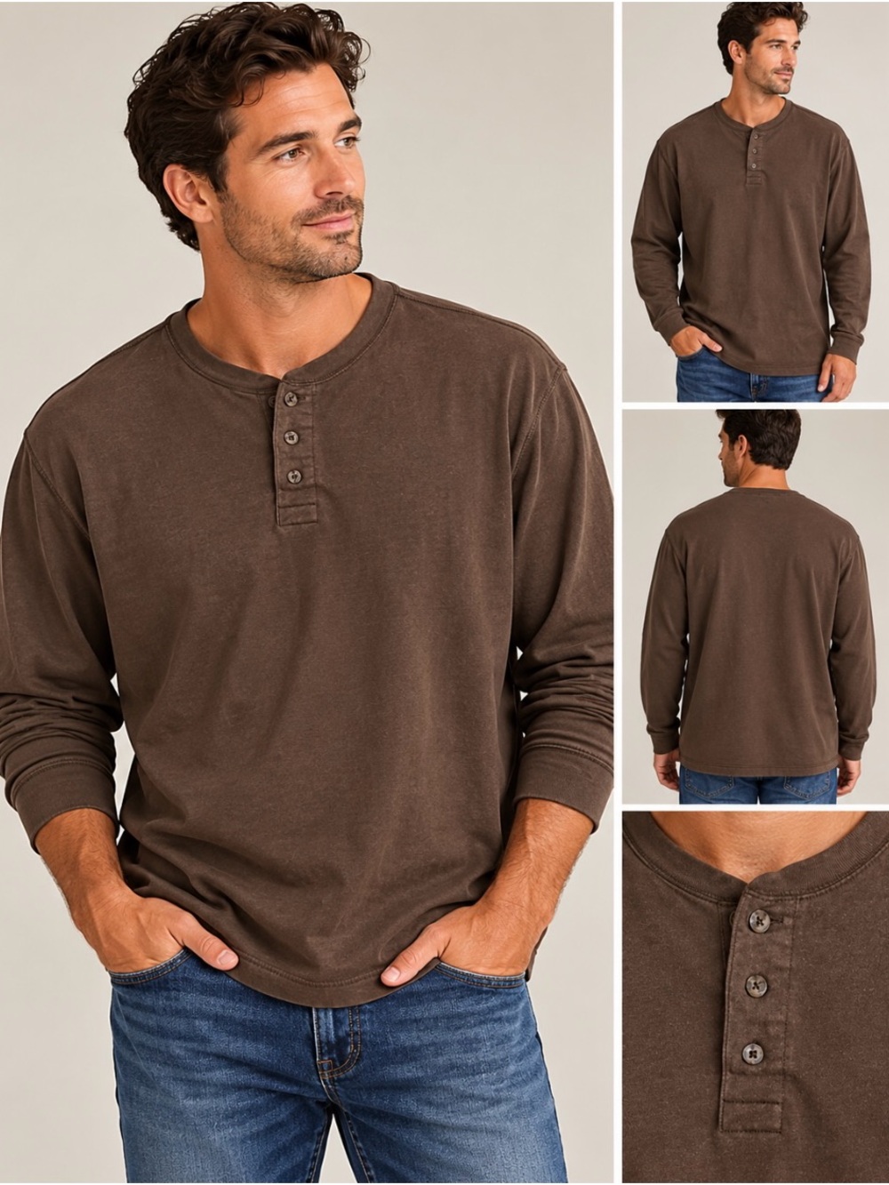 Outdoor Life Men’s XXL Tall Brown Long Sleeve Henley Shirt 100% Cotton Outdoorsy